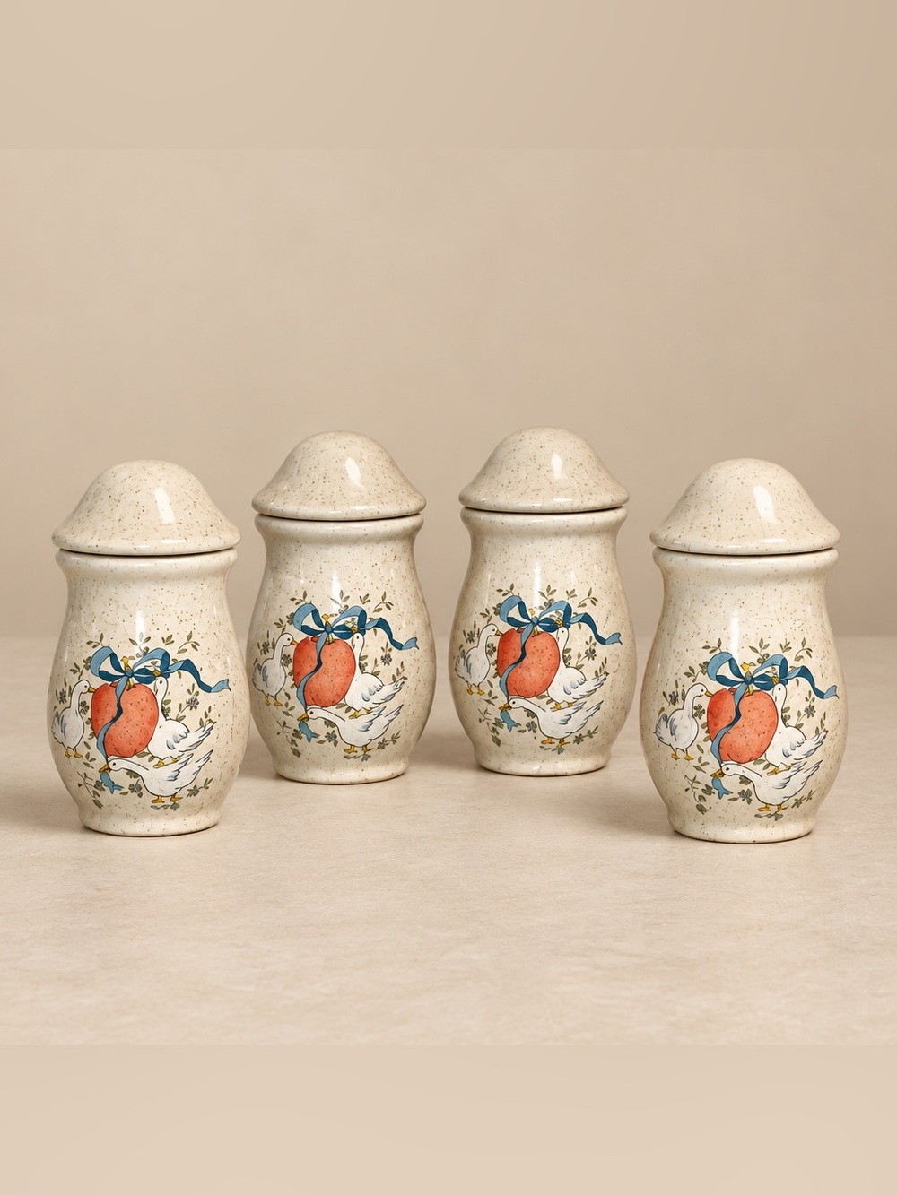 Set of 4 International China Marmalade spice jars with geese on each one.